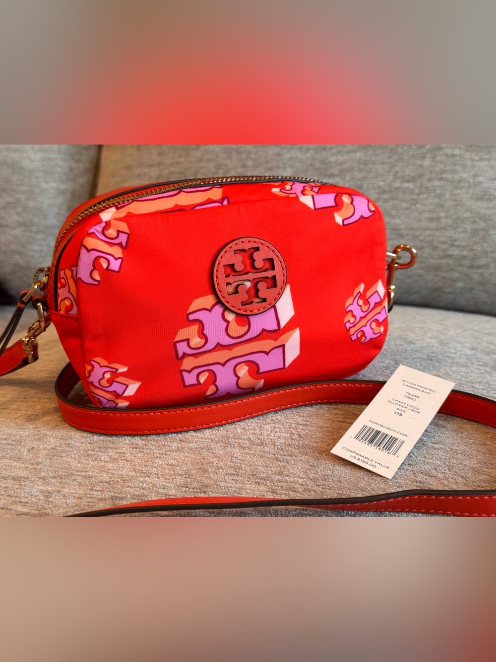 Tory Burch Crazy Logo Allover Nylon Crossbody Camera Purse Bag New W/ Tags